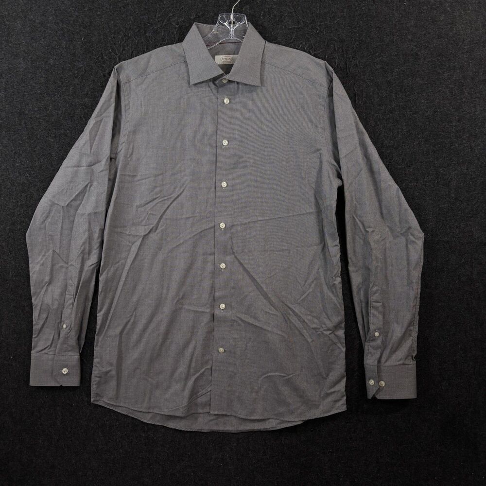 Eton Slim Fit Shirt Men's 16 41 Black Houndstooth Signature Twill Non Iron Dress